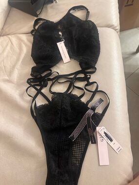 Victoria's Secret Black Lace Strappy Bodysuit